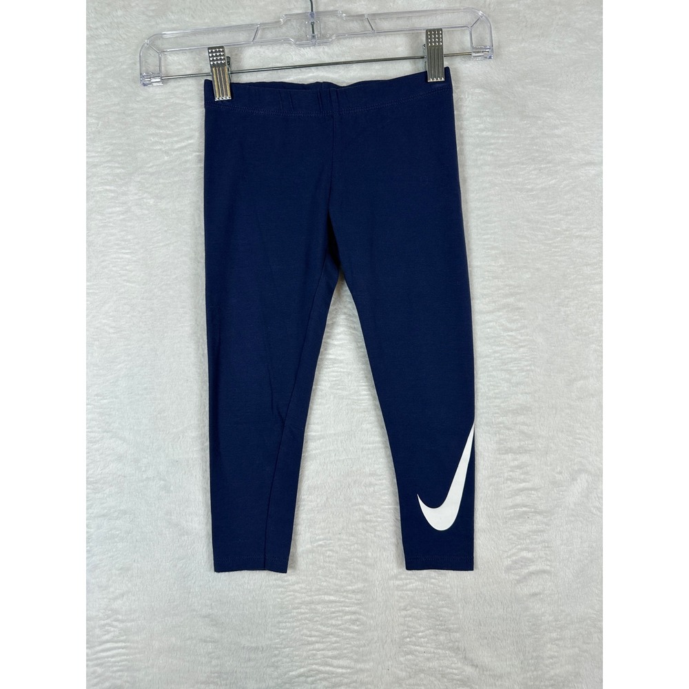 Nike Leggings Girls XS 4 Navy Blue White Swoosh Logo Athletic Pants
